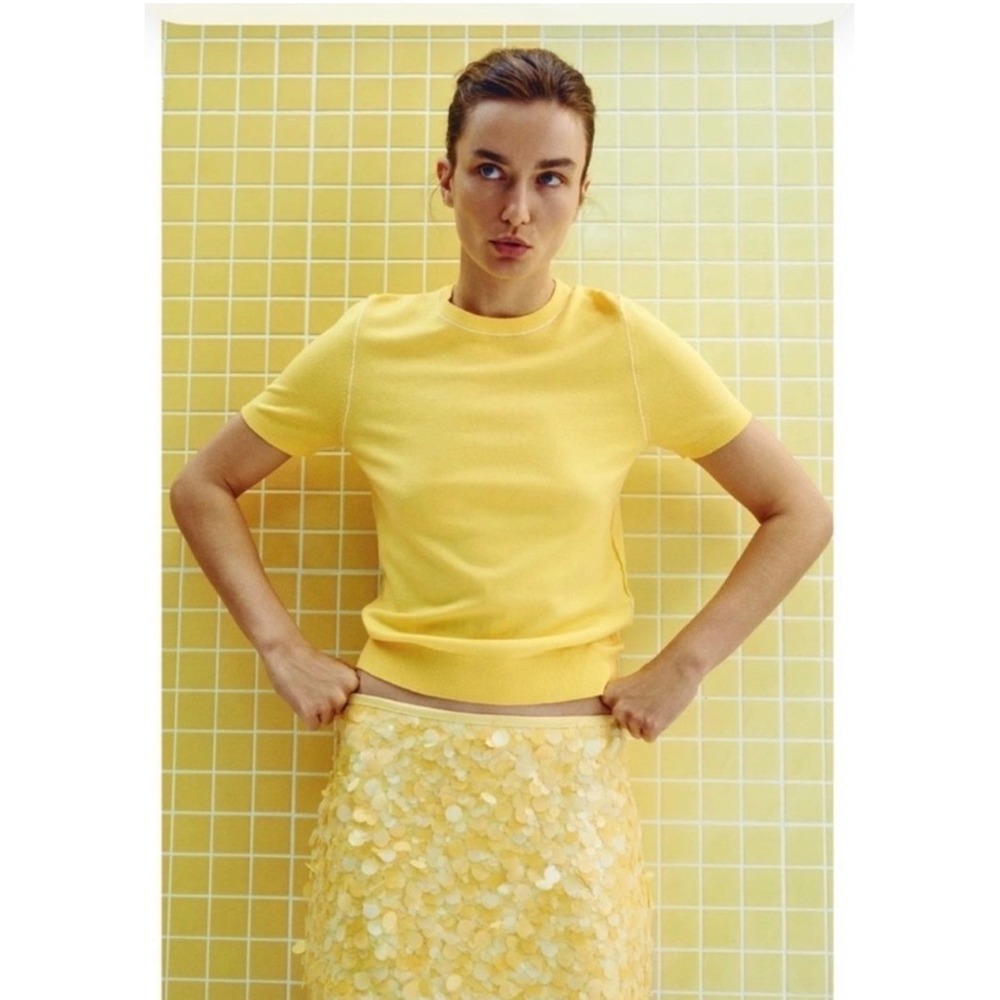 Zara Yellow Large Sequin Mini Skirt Party Night Out M NEW costume Y2K stye Rave